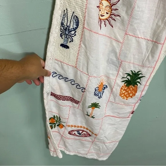 Anthropologie Pilcro Embroidered Patchwork Pants Tropical Vacation Baggy XL